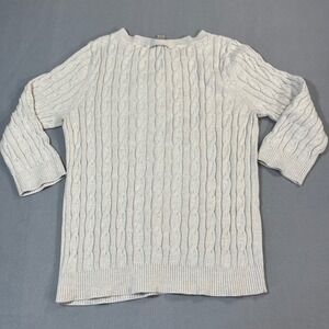 LOFT Women's Cream Cable Knit Sparkle Sweater Long Sleeve Size L‎